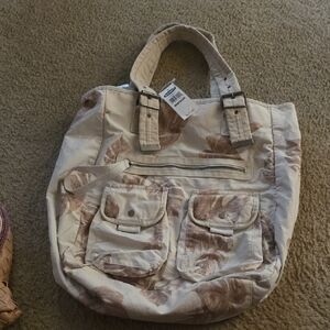 Old Navy Canvas Floral Tote Bag in Cream and Tan